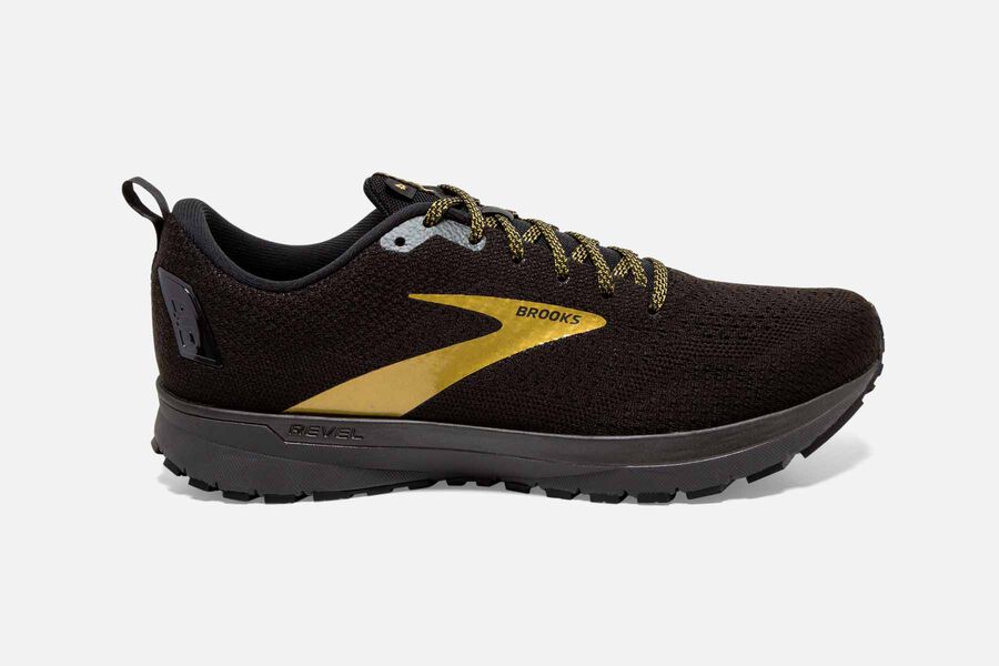 Brooks Running Shoes Mens Black/Gold - Revel 4 Road - 5712-SMLVQ